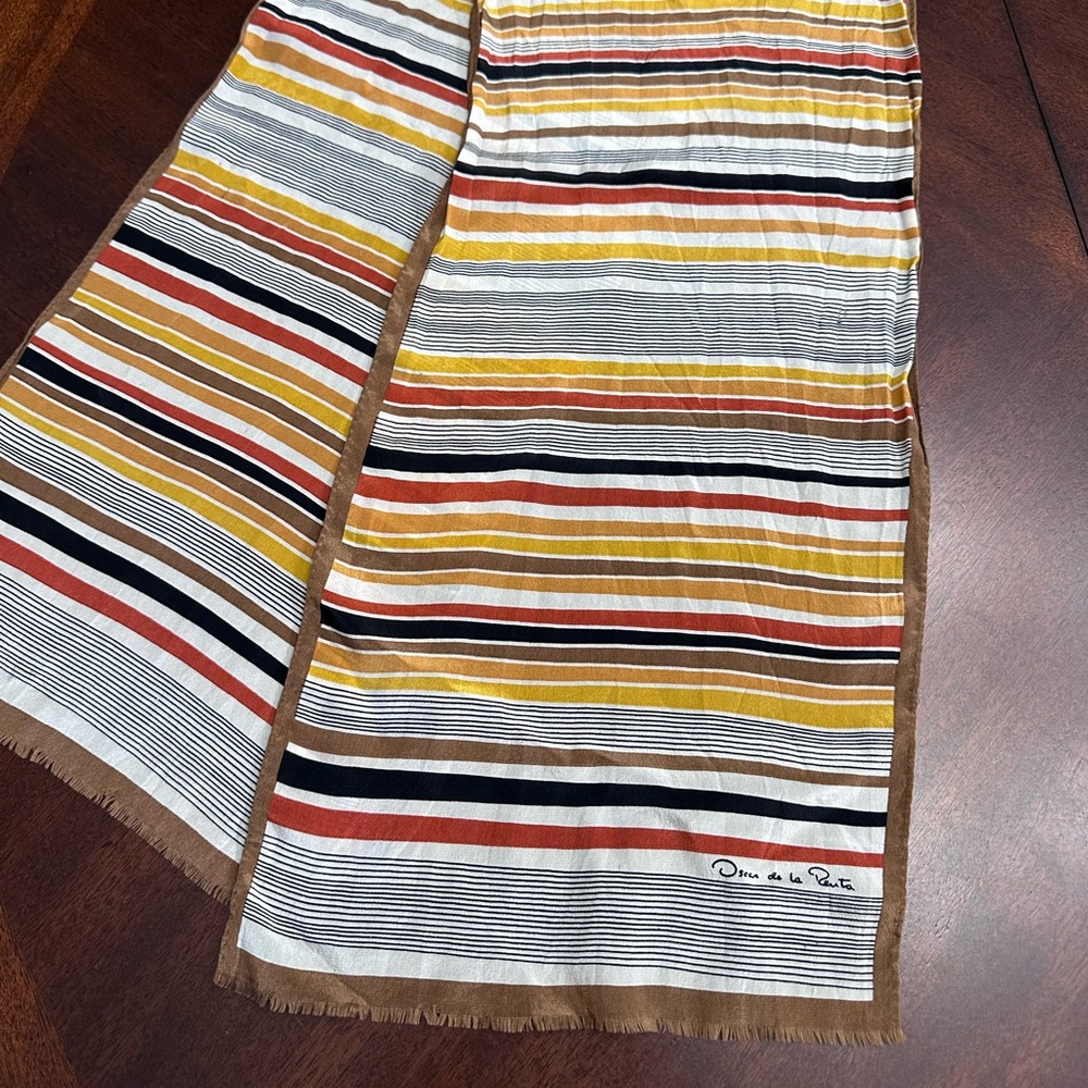 Vintage Oscar de la Renta Brown Fall Autumn Colors Striped Rectangular Scarf